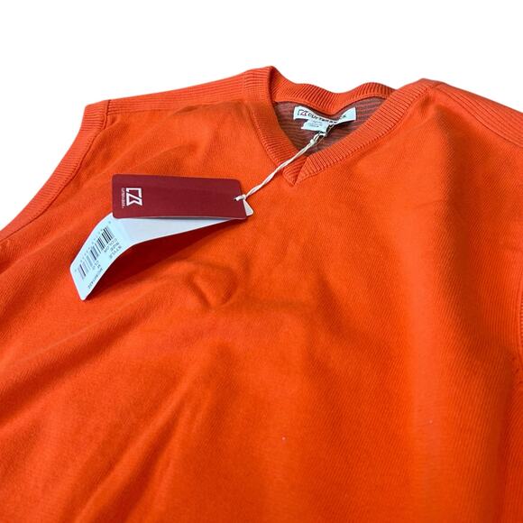 NWT Cutter & Buck Orange Cotton V Neck Outdoor Tight Knit Sweater Vest Sz Medium - Picture 12 of 12